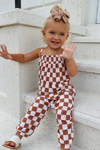COPPER CHECKERS DREAM SMOCKED JUMPSUIT