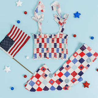 HOME OF THE FREE CHECKERS DREAM SMOCKED FLARE SET