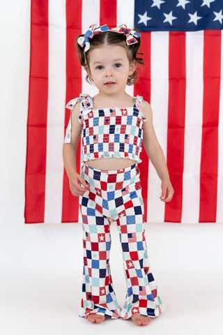 HOME OF THE FREE CHECKERS DREAM SMOCKED FLARE SET