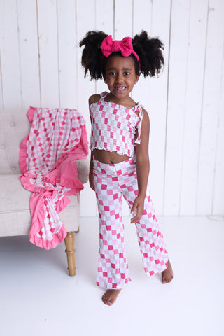 DREAMY PINK CHECKERS DREAM SMOCKED FLARE SET