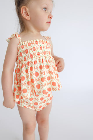 PEACH PERFECT BOWS DREAM SMOCKED BABYDOLL BUMMIES SET