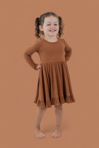 ESPRESSO LONG SLEEVE DREAM RUFFLE DRESS