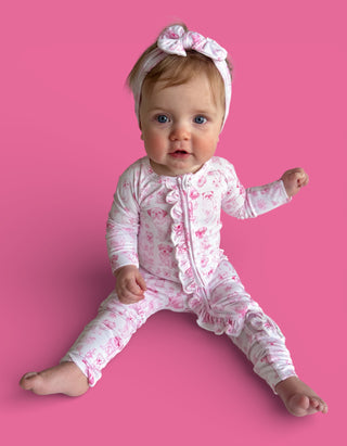 PINK PUPPY TOILE DREAM RUFFLE ROMPER