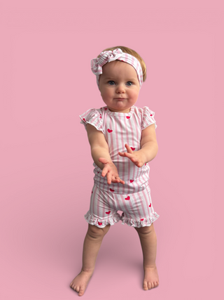 SWEETHEART STRIPES DREAM RUFFLE SHORT SET