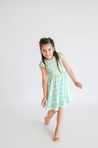 CITRUS GINGHAM CAP SLEEVE DREAM RUFFLE DRESS
