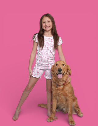 PINK PUPPY TOILE DREAM RUFFLE SHORT SET