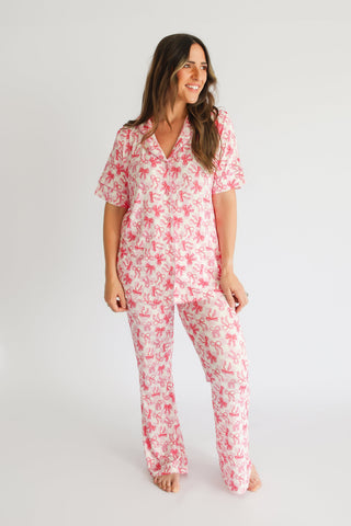 BOW CHECKERED CHARM SHORT SLEEVE WOMEN’S RELAXED FLARE DREAM SET