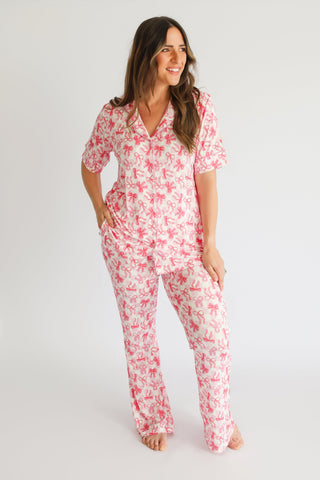 BOW CHECKERED CHARM SHORT SLEEVE WOMEN’S RELAXED FLARE DREAM SET