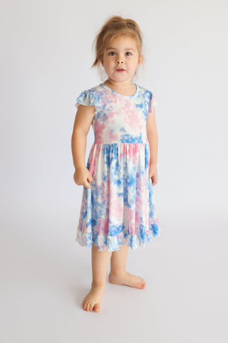 COTTON CANDY TIE DYE CAP SLEEVE DREAM RUFFLE DRESS