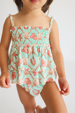 COASTAL COWGIRL DREAM SMOCKED TIERED BODYSUIT DRESS