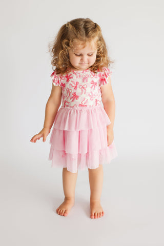 BOW CHECKERED CHARM DREAM CAP SLEEVE TUTU DRESS