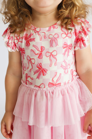BOW CHECKERED CHARM DREAM CAP SLEEVE TUTU DRESS