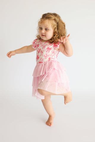 BOW CHECKERED CHARM DREAM CAP SLEEVE TUTU DRESS