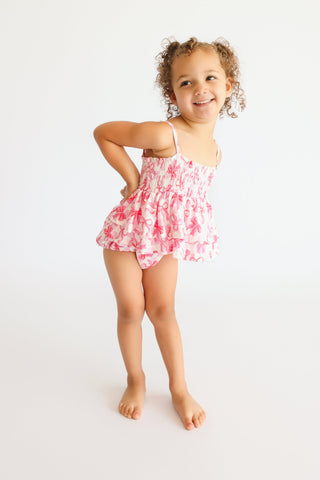 BOW CHECKERED CHARM DREAM SMOCKED TIERED BODYSUIT DRESS