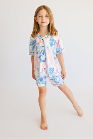 COTTON CANDY TIE DYE DREAM GIRL'S BUTTON DOWN SHORT SET