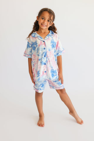 COTTON CANDY TIE DYE DREAM GIRL'S BUTTON DOWN SHORT SET