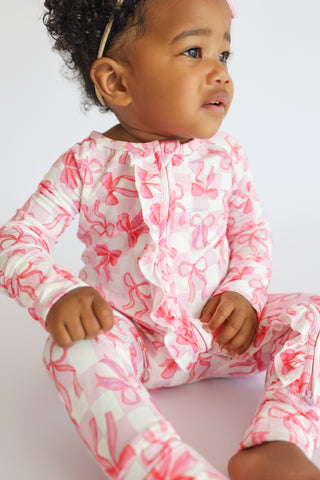 BOW CHECKERED CHARM DREAM RUFFLE ROMPER