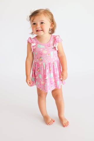 GLAMOUR MAGIC DREAM RUFFLED CAP SLEEVE BODYSUIT DRESS