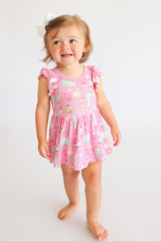 GLAMOUR MAGIC DREAM RUFFLED CAP SLEEVE BODYSUIT DRESS