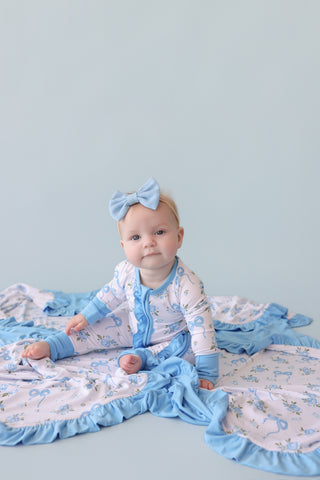 POWDER BLUE POSIE DREAM RUFFLE ROMPER
