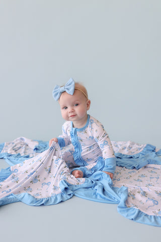 POWDER BLUE POSIE DREAM RUFFLE BLANKET