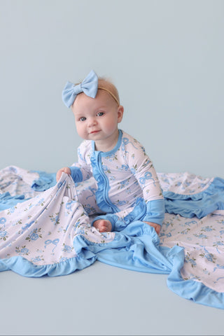 POWDER BLUE POSIE DREAM RUFFLE ROMPER