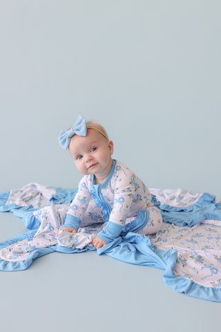 POWDER BLUE POSIE DREAM RUFFLE ROMPER