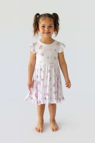 TIED WITH ROSES DREAM CAP SLEEVE RUFFLE DRESS