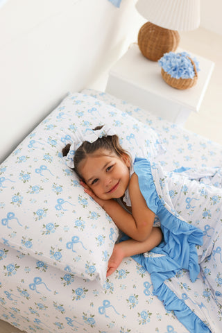POWDER BLUE POSIE DREAM TWIN SHEET SET