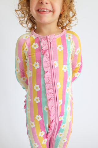 DAISY STRIPE DELIGHT DREAM RUFFLE ROMPER