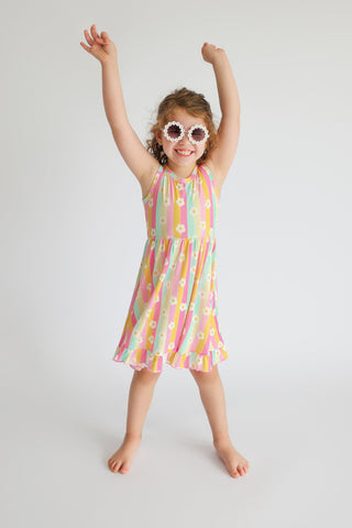 DAISY STRIPE DELIGHT SLEEVELESS DREAM RUFFLE DRESS