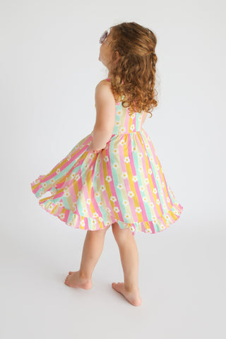 DAISY STRIPE DELIGHT SLEEVELESS DREAM RUFFLE DRESS