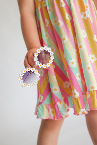DAISY STRIPE DELIGHT SLEEVELESS DREAM RUFFLE DRESS
