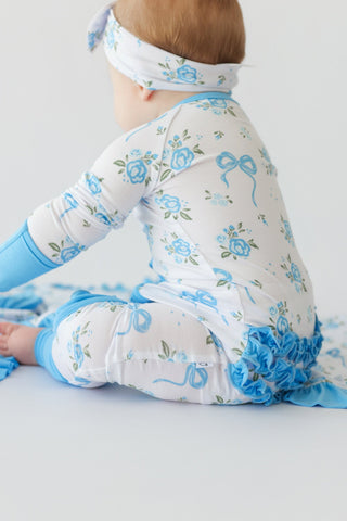 POWDER BLUE POSIE DREAM RUFFLE ROMPER