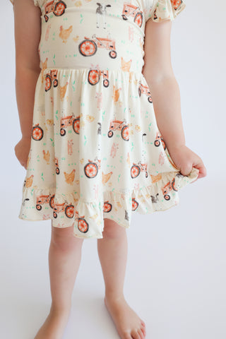 FARMYARD FRIENDS DREAM TIE BACK RUFFLE DRESS