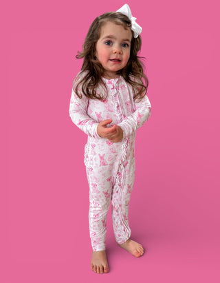 PINK PUPPY TOILE DREAM RUFFLE ROMPER