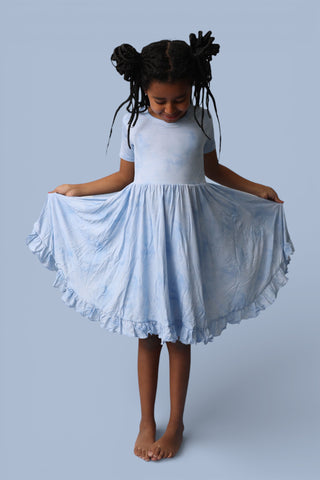 BLUE HAZE DREAM RUFFLE DRESS