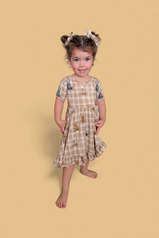 TEDDY CHECK DREAM RUFFLE DRESS