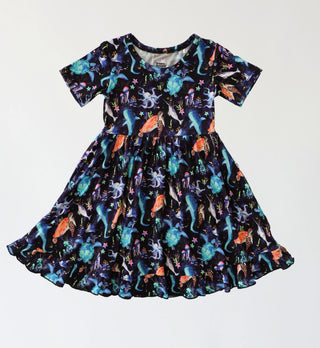 MIDNIGHT REEF DREAM RUFFLE DRESS