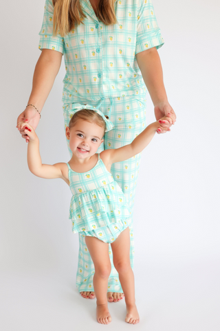 CITRUS GINGHAM RUFFLED DREAM BUBBLE ROMPER