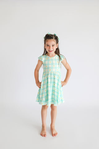 CITRUS GINGHAM CAP SLEEVE DREAM RUFFLE DRESS