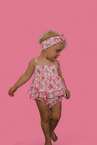 BOW CHECKERED CHARM DREAM SMOCKED TIERED BODYSUIT DRESS