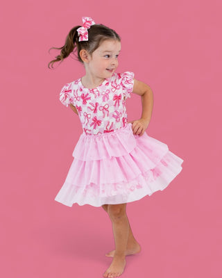 BOW CHECKERED CHARM DREAM CAP SLEEVE TUTU DRESS