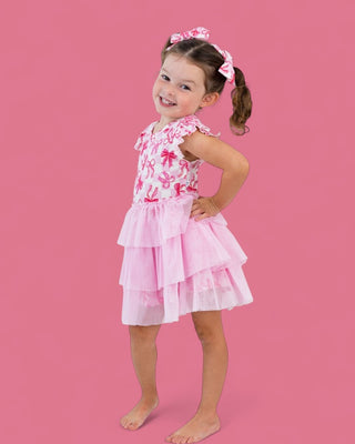 BOW CHECKERED CHARM DREAM CAP SLEEVE TUTU DRESS
