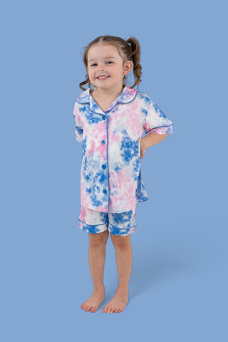 COTTON CANDY TIE DYE DREAM GIRL'S BUTTON DOWN SHORT SET