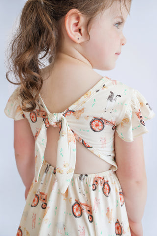 FARMYARD FRIENDS DREAM TIE BACK RUFFLE DRESS
