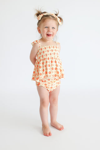 PEACH PERFECT BOWS DREAM SMOCKED BABYDOLL BUMMIES SET