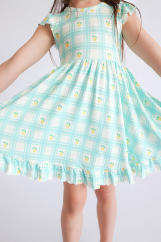 CITRUS GINGHAM CAP SLEEVE DREAM RUFFLE DRESS