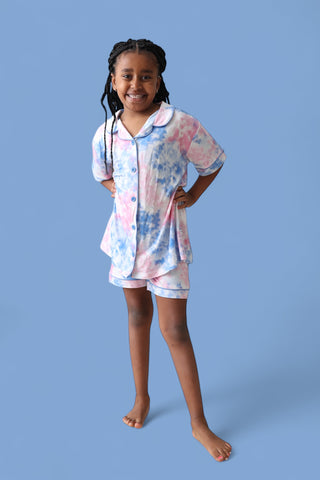 COTTON CANDY TIE DYE DREAM GIRL'S BUTTON DOWN SHORT SET