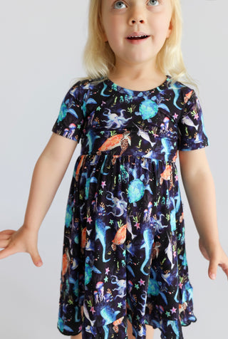 MIDNIGHT REEF DREAM RUFFLE DRESS
